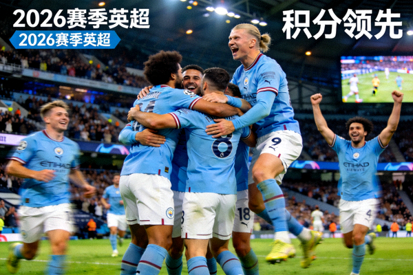 曼城队2026赛季英超积分领先，球员在比赛中庆祝胜利